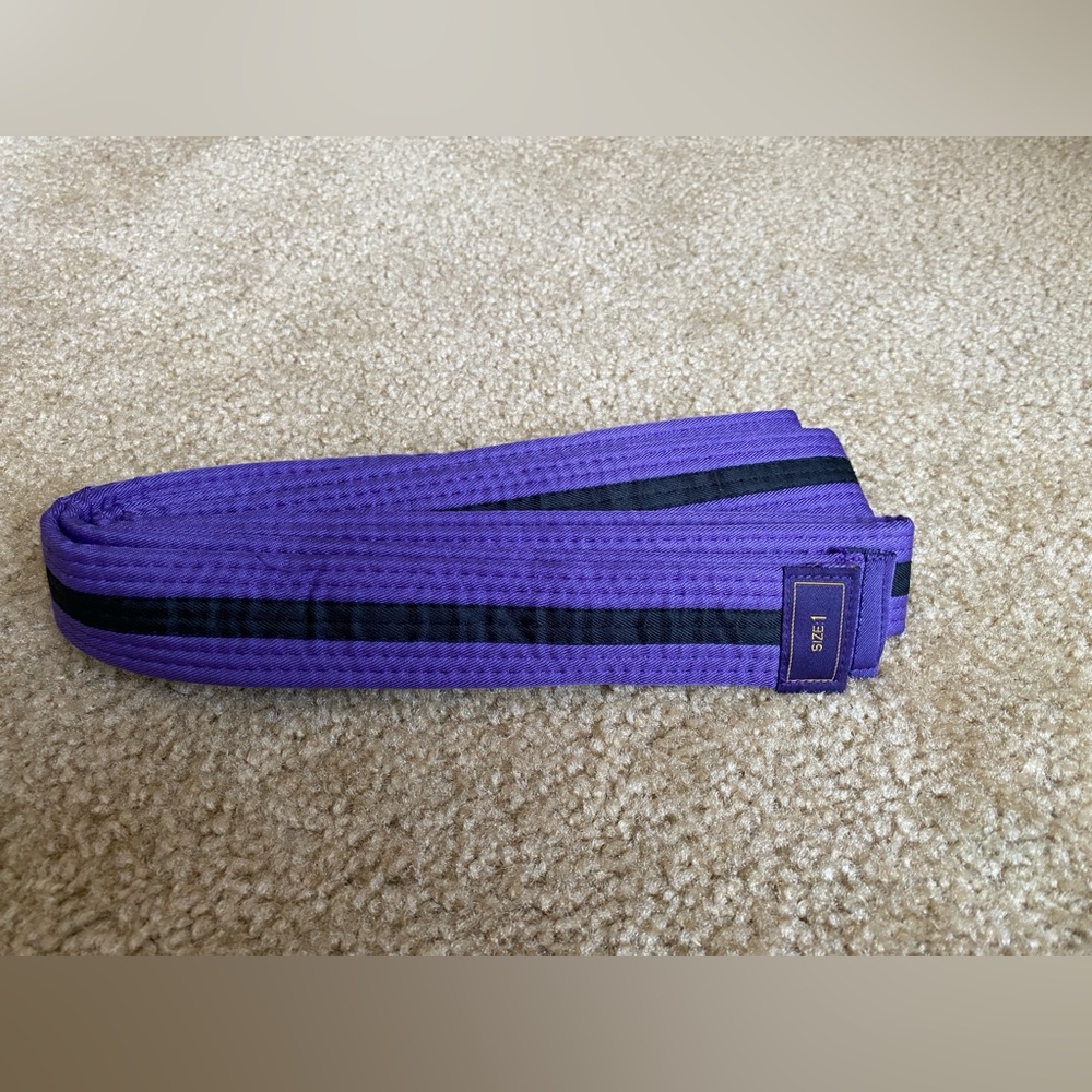 Kids Karate Belt, purple black stripe, size 1
